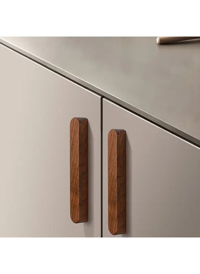 Walnut Wood Drawer Pulls 192mm Hole Spacing 2pcs Polished Metal Finish Cabinet Handles - Image 1